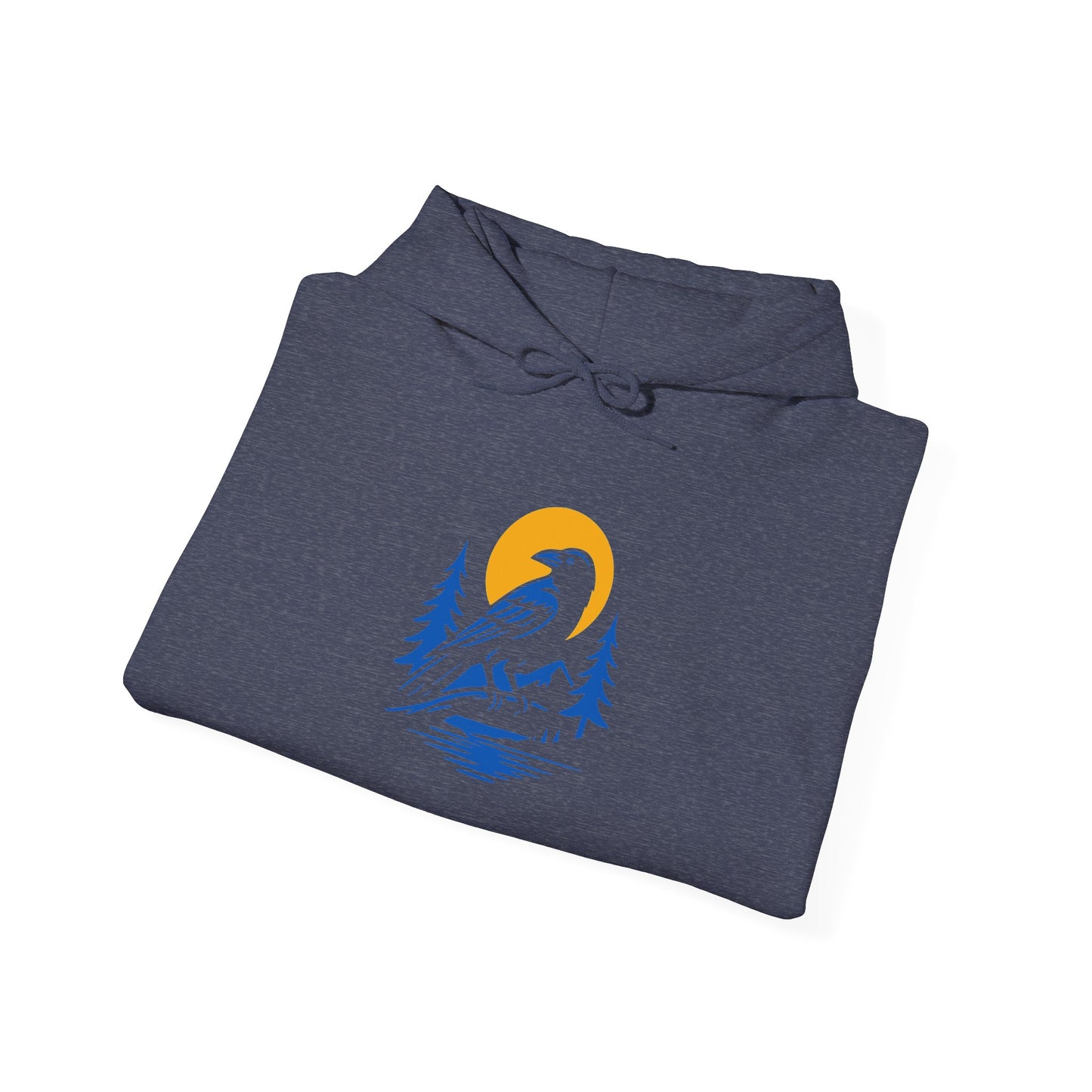 Nature-Inspired Unisex Hoodie with Raven & Sun Design